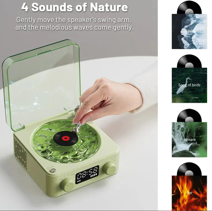 Enceinte Bluetooth rétro avec platine vinyle et lumières RGB