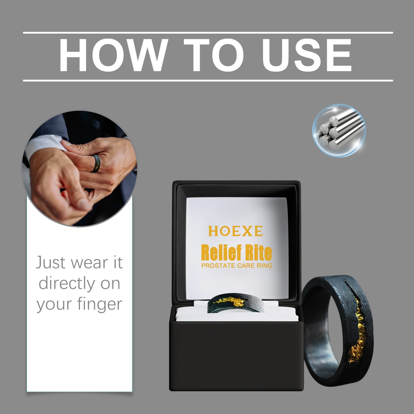 Hoexe Light Luxury Flow-Fire Ring, lindert körperliche Beschwerden, steigert die Vitalität, Pflege für Männergesundheit, täglich tragbar
