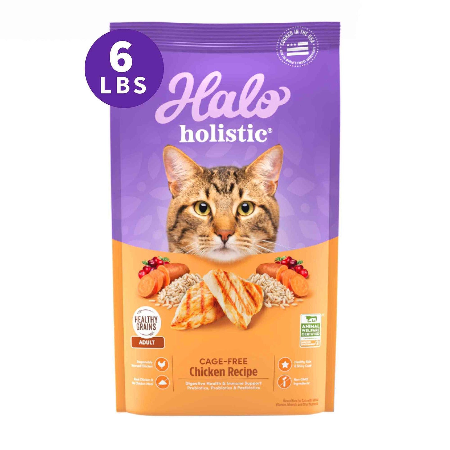 Halo Holistic Cat Food Dry Cage-free Chicken Recipe Complete Digestive Health Dry Cat Food Bag Adult Formula 6-lb Bag