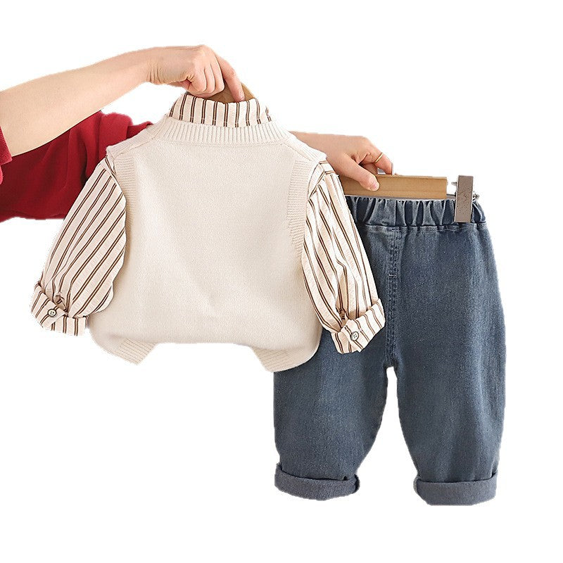 Cartoon-Sweater-Weste-Dreiteiler-Set für Frühling und Herbst