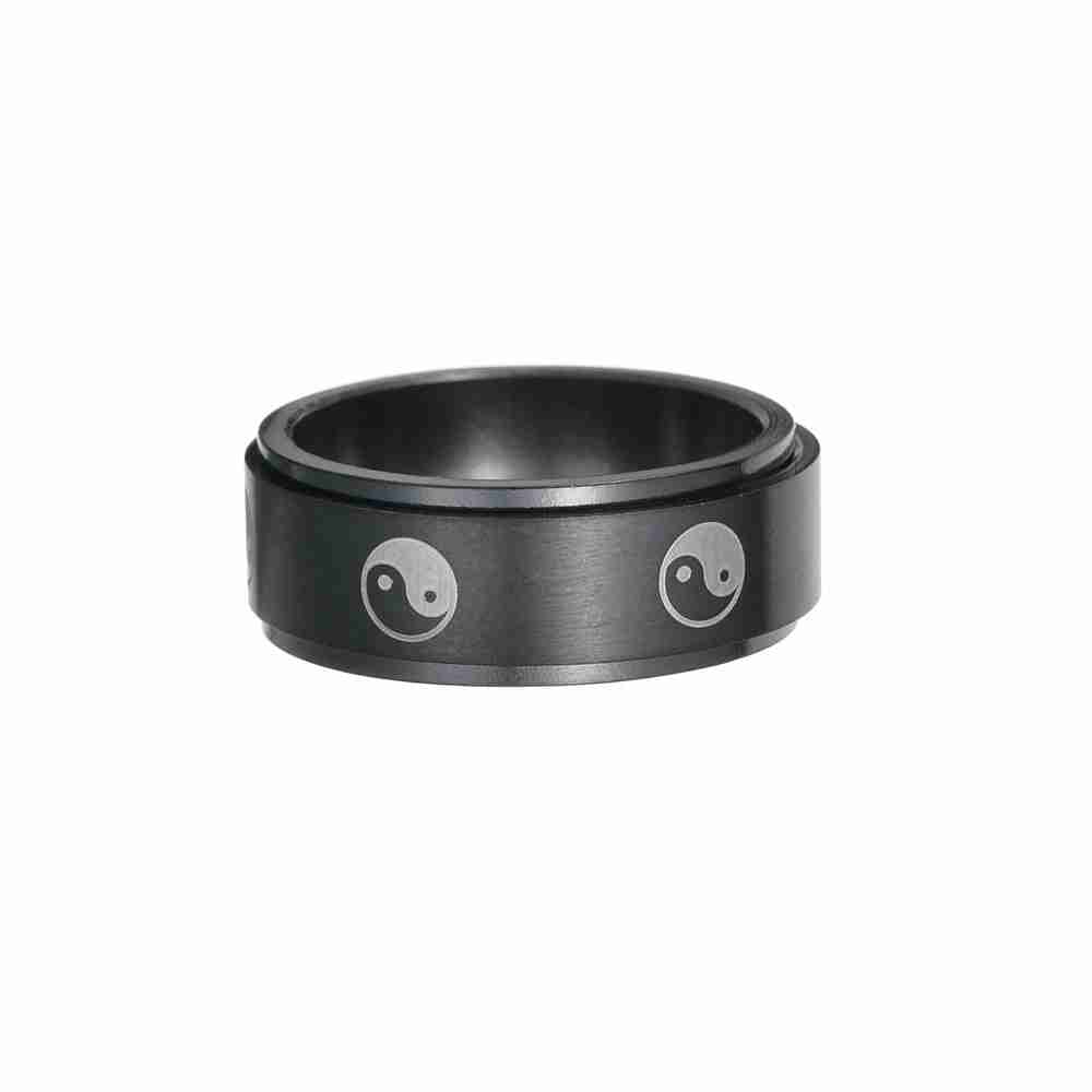 Black stainless steel turning decompression gossip ring with yin-yang symbols, smooth finish, designed for all users, SKU: 1798309628090585097