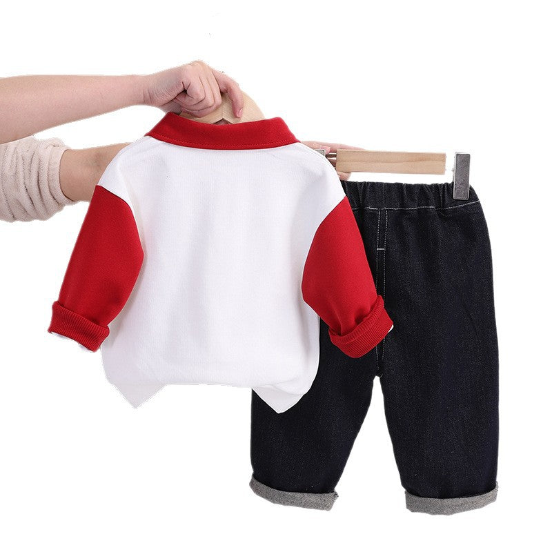 Frühling und Herbst Hund Langarm Zweiteiler Set für Baby Jungen