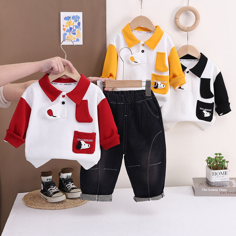 Frühling und Herbst Hund Langarm Zweiteiler Set für Baby Jungen