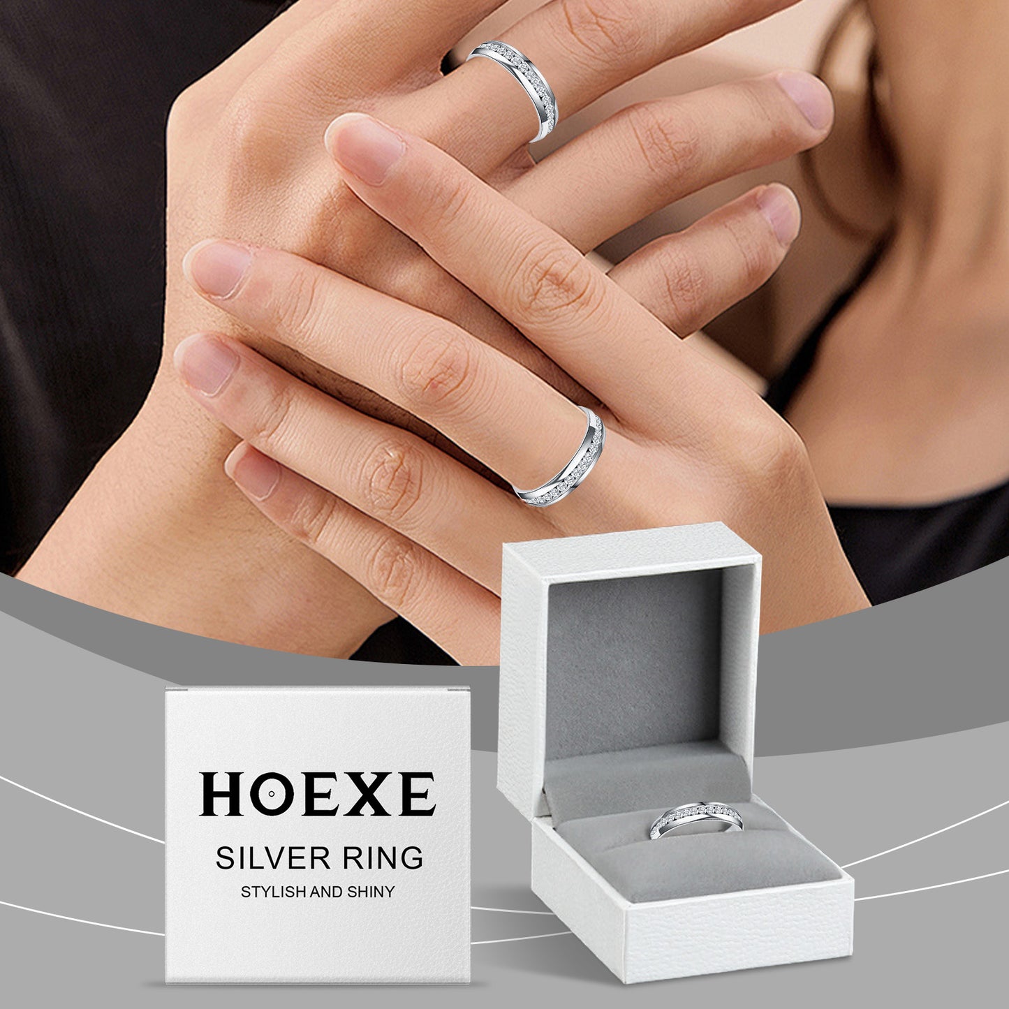 Hoexe Silver Dot Diamantring, bequem für den Alltag, Sportring für Männer und Frauen