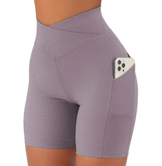 Pantalon de yoga à taille croisée pour femme avec poches