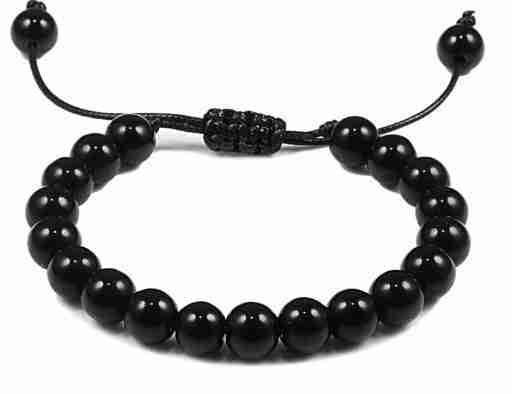 Gray and black marbled beaded bracelet with polished round beads, adjustable cord, fashionable jewelry for casual wear, SKU: 1781347209644105749
