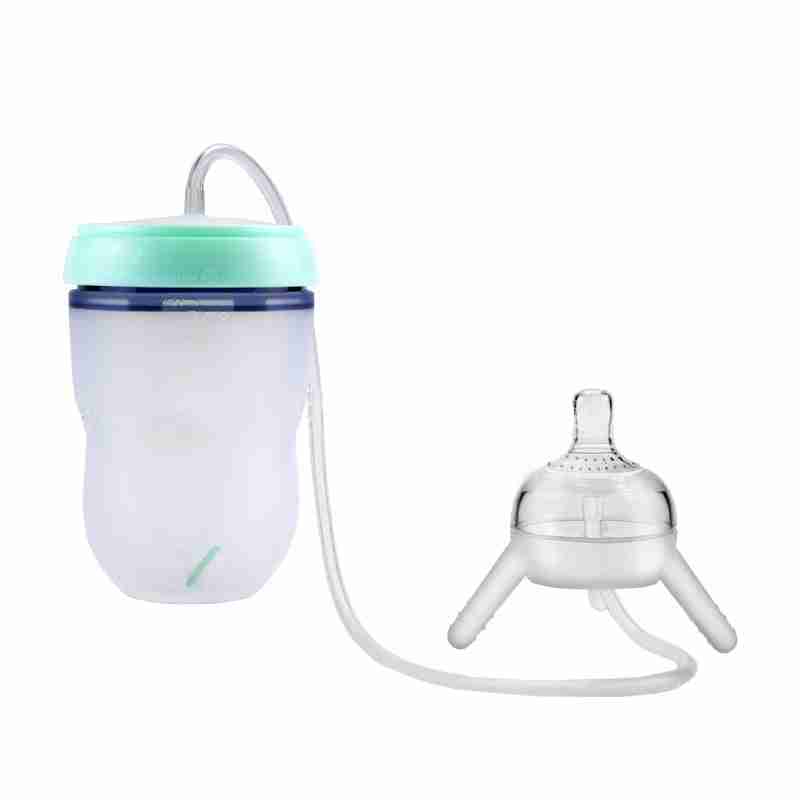 Silicone sippy training cup for kids with a soft spout, attached straw, and leak-proof lid, ideal for toddler learning to drink - SKU: 1797831302351720453