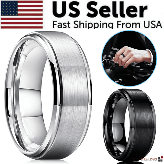 Brushed silver tungsten carbide wedding band ring with sleek design, perfect for men's jewelry, size 5-17 + half