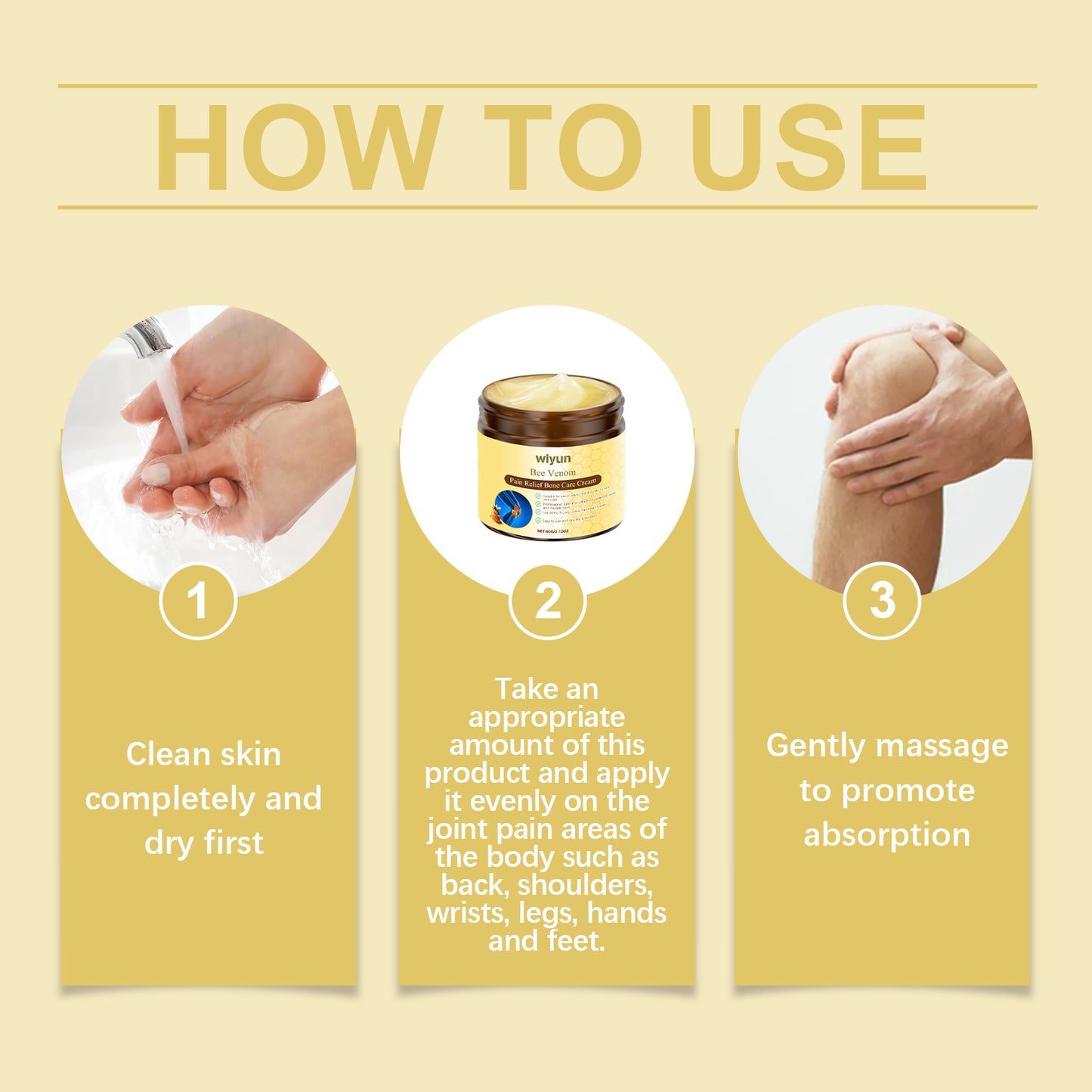 Wiyun Bienengift Gelenkpflegecreme Sanfte und beruhigende Handgelenk-Knie-Massage Körper Topische Tägliche Pflegecreme