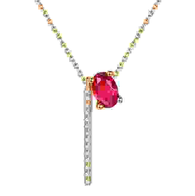 Red diamond and moonstone pendant necklace with gold and silver chain, showcasing the vibrant gemstone and elegant design, SKU: 1775241855775109121