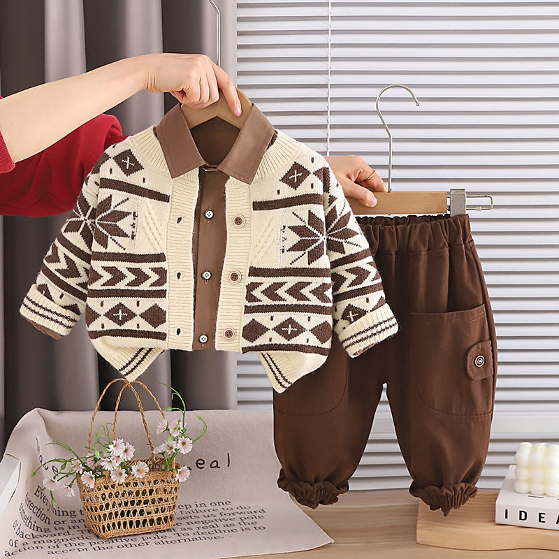 Frühlings- und Herbst-Schneeflockenpullover Langarm dreiteiliges Set