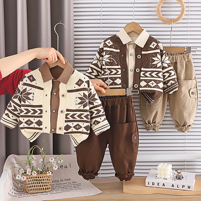 Frühlings- und Herbst-Schneeflockenpullover Langarm dreiteiliges Set