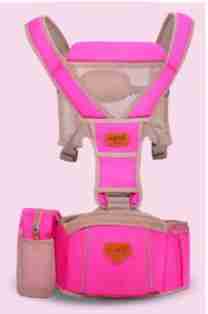 Pink baby front carrier with honeycomb breathable structure, adjustable straps, and storage pocket for convenience, SKU: 1775189007309824003