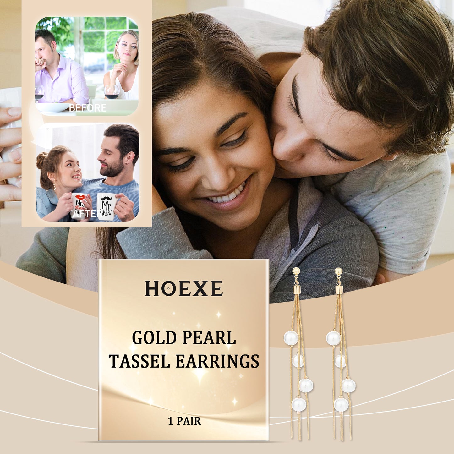 Hoexe Gold Perlenfransenohrringe Trend Mode Dating Nischen-Design-Sinn Temperament Fransenohrringe für Damen
