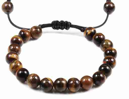 8mm Obsidian Agate volcanic rock beaded bracelet with dark brown and black round beads on adjustable black cord