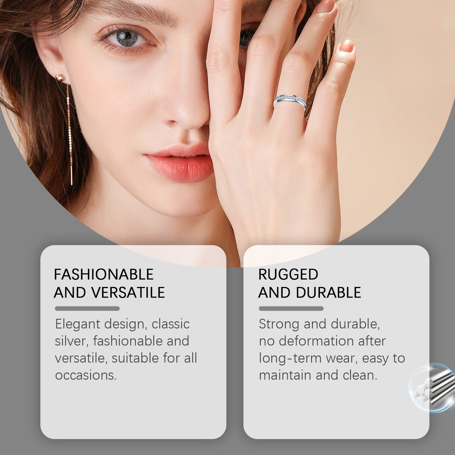 Hoexe Silver Dot Diamantring, bequem für den Alltag, Sportring für Männer und Frauen