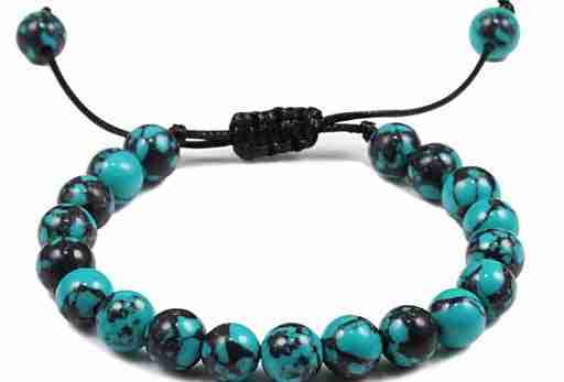 Bright turquoise and black marbled beaded bracelet with polished round beads, adjustable cord, vibrant jewelry piece, SKU: 1781347209644105749
