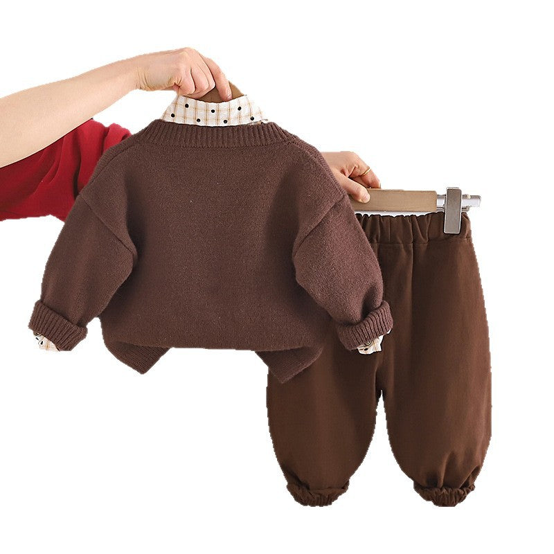 Frühling und Herbst Jungen Baby Langarm Pullover 3-teiliges Set