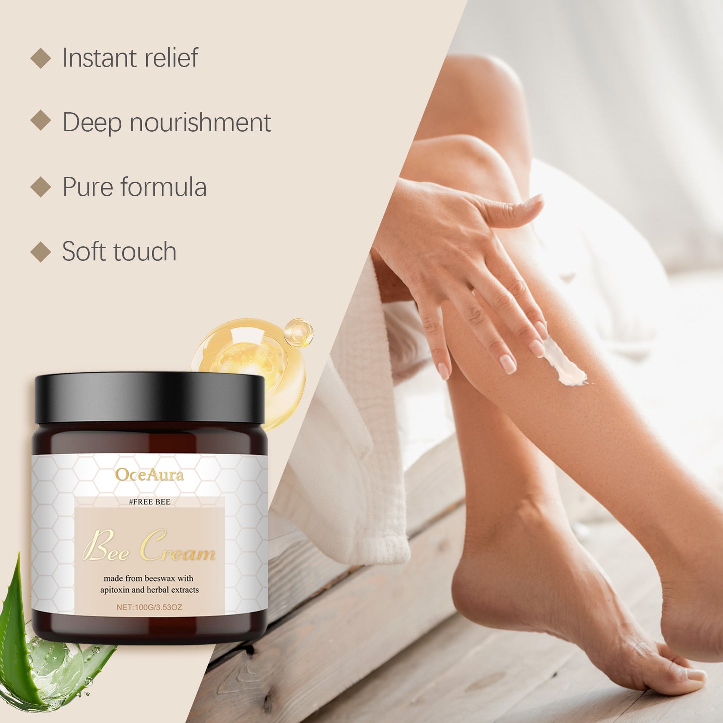 OceAura Bienengiftpflegecreme Tägliche Körperhautbeschwerden Feuchtigkeitspflege Feuchtigkeitsspendende Massage Lokale Creme