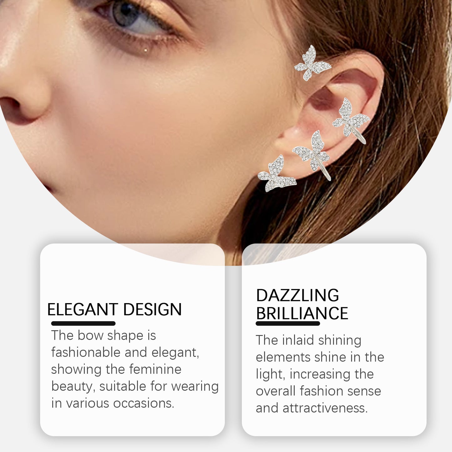 Hoexe Glänzende Schleife Ohrclip Diamantbesetzter Schmetterling Nische Ohrclip Mode All-Match Temperament Ohrclip ohne Piercing