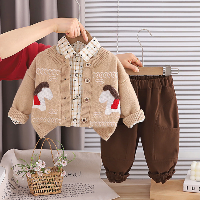 Frühling und Herbst Jungen Baby Langarm Pullover 3-teiliges Set