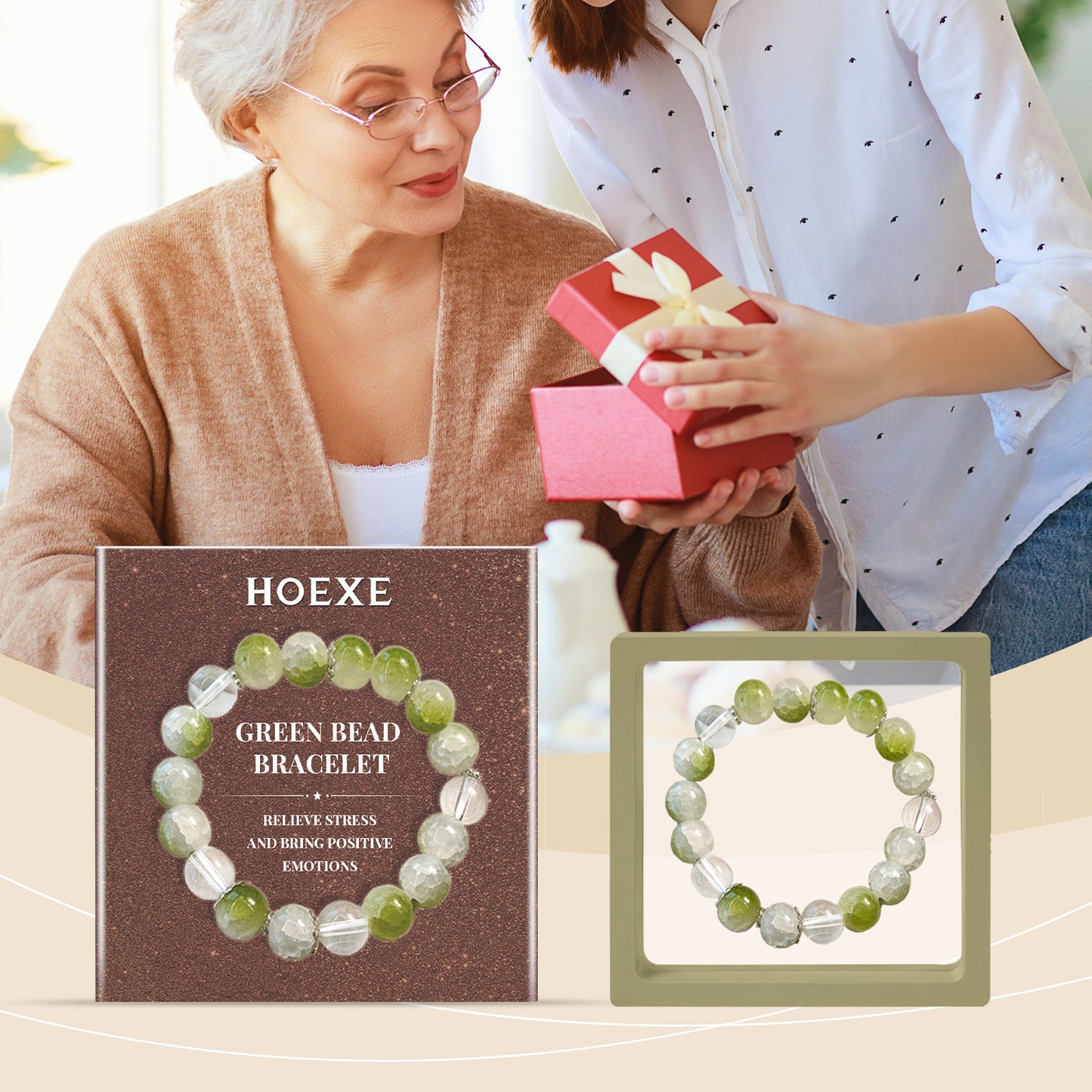Hoexe Perlenarmband Grün, Mode für Damen und Herren, praktisch, bequem, Dekoration für den Alltag