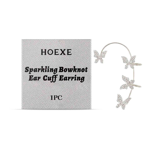 Pince d'oreille Hoexe brillante avec nœud, papillon incrusté de diamants, pince d'oreille de niche, mode, tempérament assorti, pas de piercing