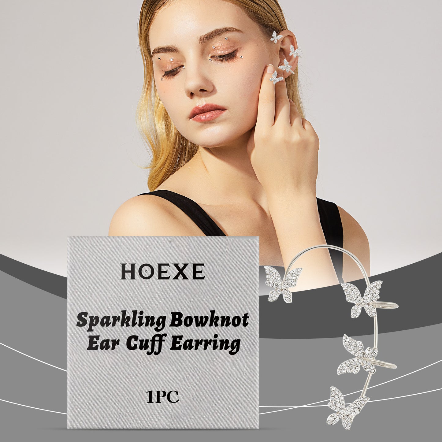 Hoexe Glänzende Schleife Ohrclip Diamantbesetzter Schmetterling Nische Ohrclip Mode All-Match Temperament Ohrclip ohne Piercing