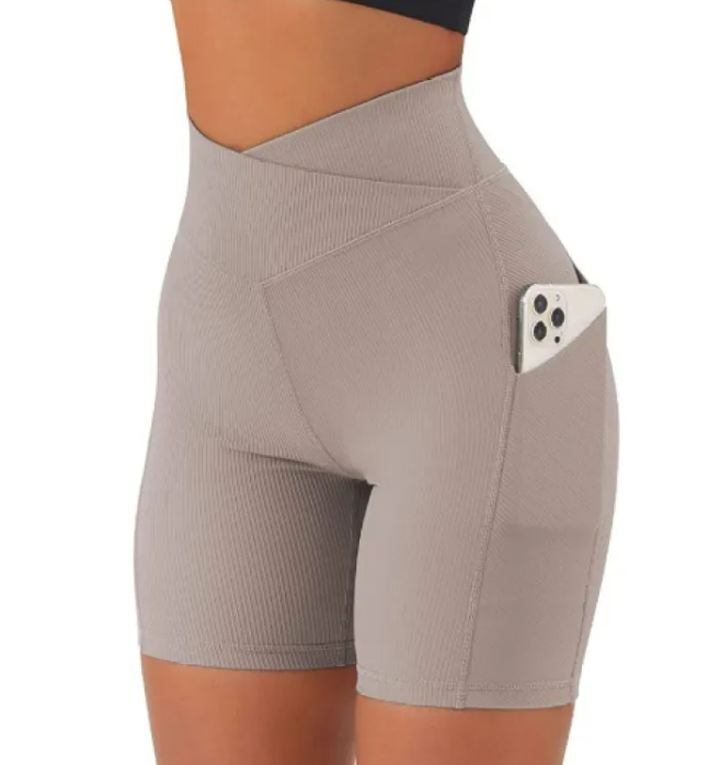 Damen Yoga-Hose mit gekreuztem Bund und Taschen
