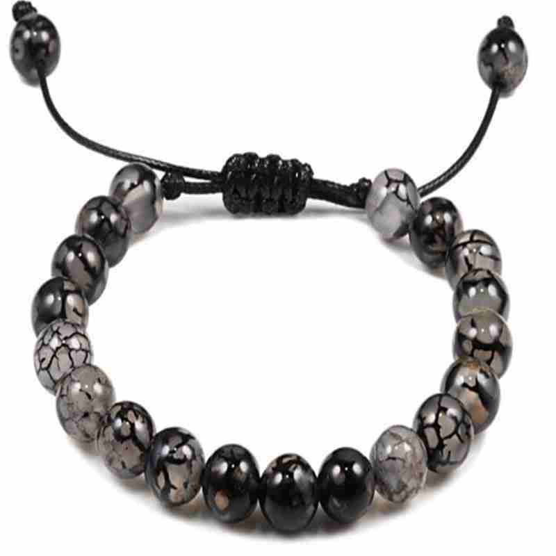 Turquoise and black marbled beaded bracelet with polished round beads, adjustable cord, boho style accessory, SKU: 1781347209644105749