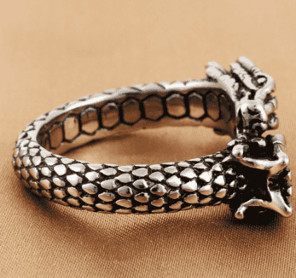 Silver retro Chinese dragon ring crafted from titanium steel with detailed scales and a fierce dragon head, symbolizing strength and tradition